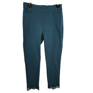 Chico's Women So Slimming Brigitte Slim Lace Trim Ankle Pants Size 1R US 8R Teal